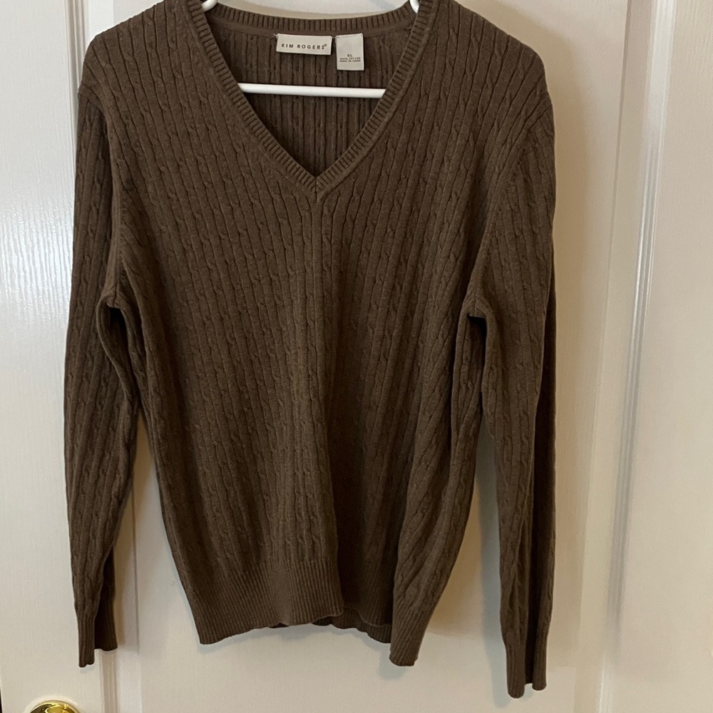 XL 100% cotton cable knit sweater in light heathered brown